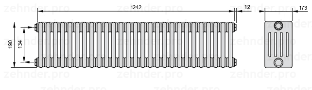 Схема (чертеж) Радиатор Zehnder Charleston 5019/27 №1270 Белый глянцевый RAL 9016